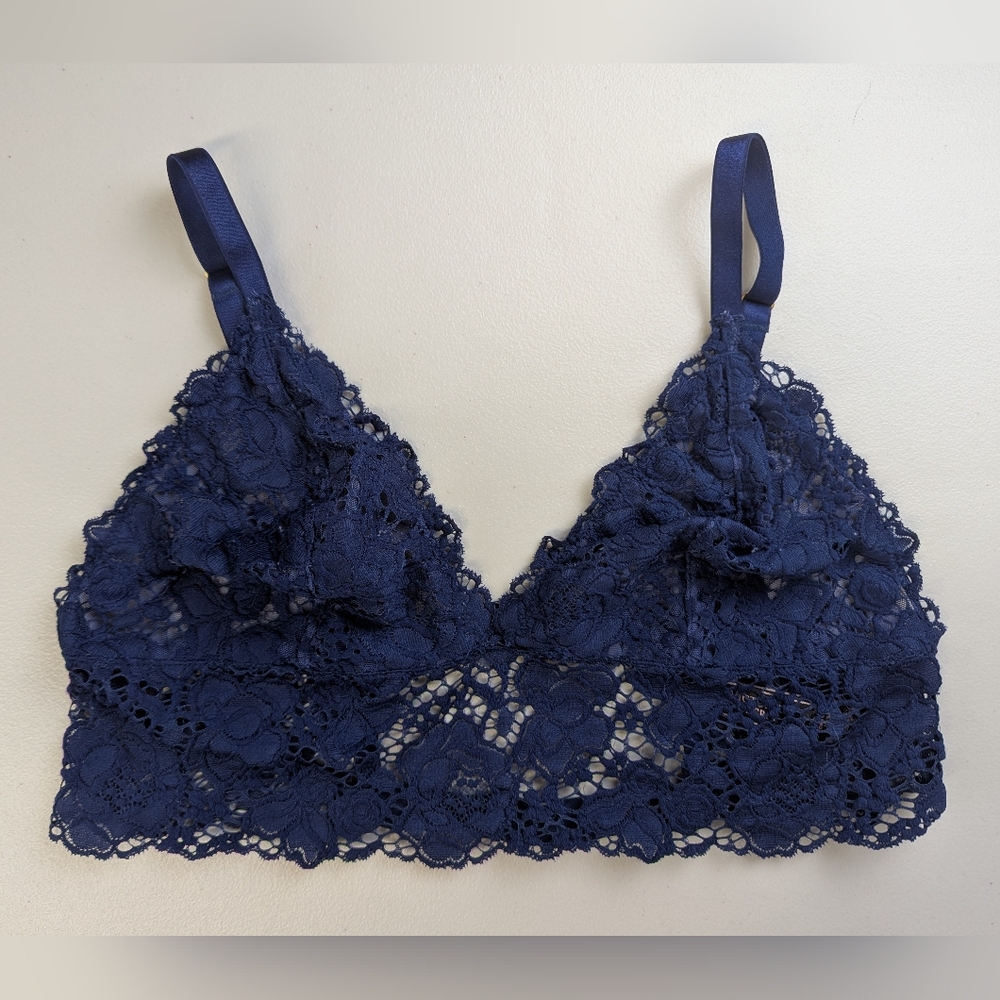 Victorias Secret Very Sexy Bralette Blue Floral Lace Coquette Feminine Large